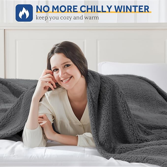 SEALY Electric Blanket Twin Size, Soft Sherpa Heated Blanket Single Control - Image 2