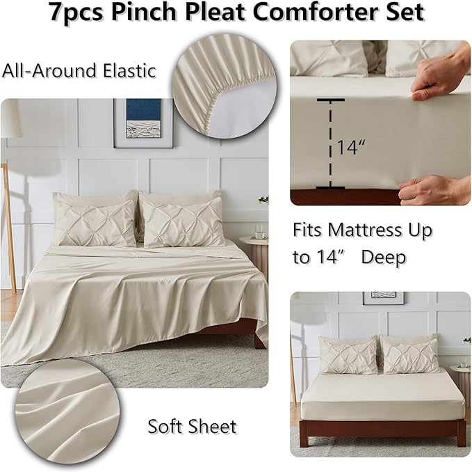 CozyLux California King Comforter Set Oatmeal - Image 5