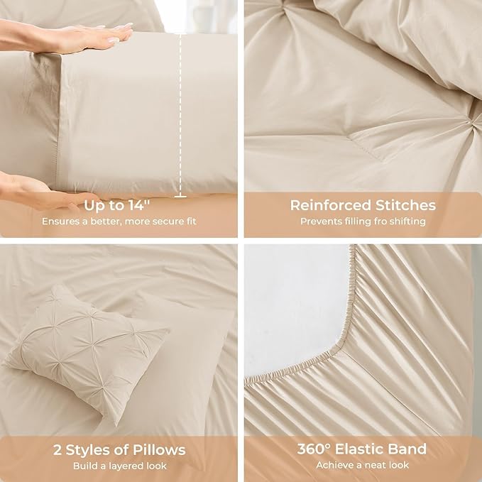 Sasttie Queen Comforter Set, 7-Piece Bed in a Bag, Pintuck Bedding Sets - Image 5