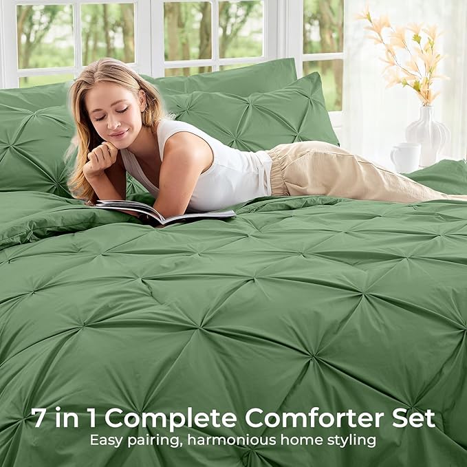 Sasttie Twin XL Comforter Set, 5-Piece Bed in a Bag, Pintuck Bedding Sets - Image 6