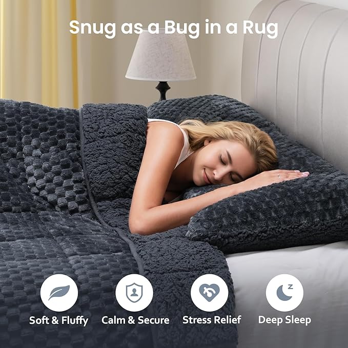 Drewin 15lbs Weighted Blanket for Adults, Ultra-Cozy Warm Jacquard Sherpa - Image 3