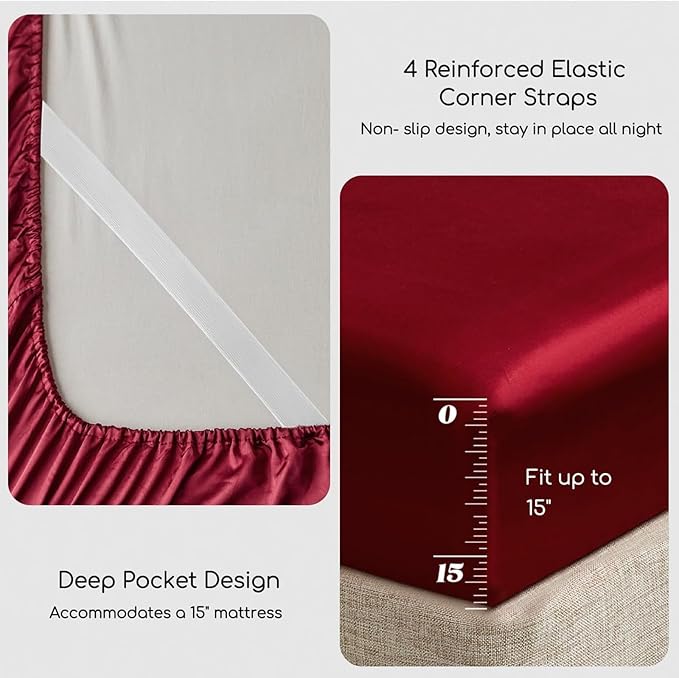 MR&HM Satin Bed Sheets, Twin XL Size Sheets Set - Image 4