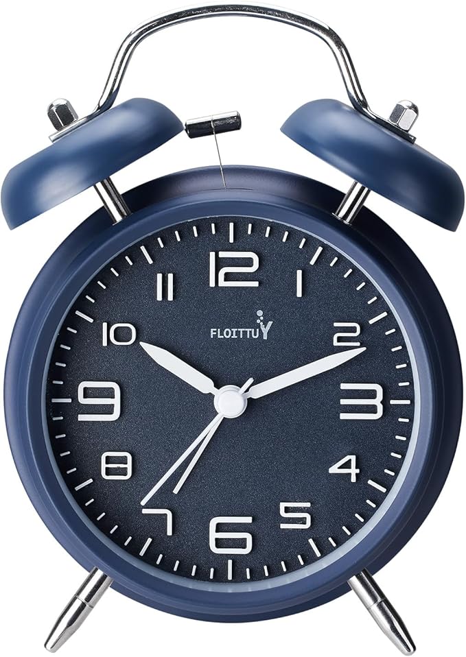 (Loud Alarm for Deep Sleepers 4'' Twin Bell Alarm Clock, Stereo Digital Dial Alarm Clock with Backlight for Bedroom and Home Decoration(Nautical Blue)