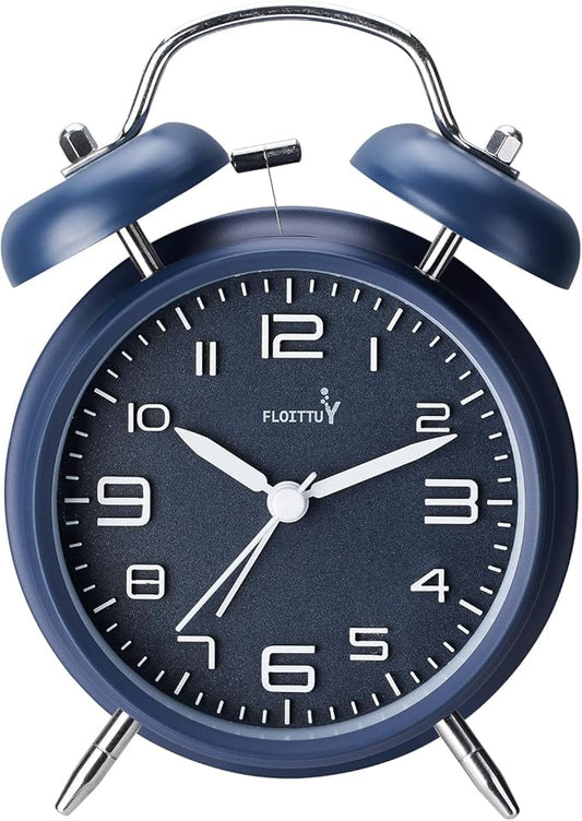 (Loud Alarm for Deep Sleepers 4'' Twin Bell Alarm Clock, Stereo Digital Dial Alarm Clock with Backlight for Bedroom and Home Decoration(Nautical Blue)