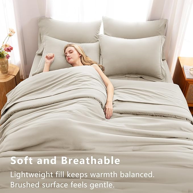 CozyLux Oversized King Comforter Set Beige, 7 Pieces Bed in a Bag Comforter Set - Image 5
