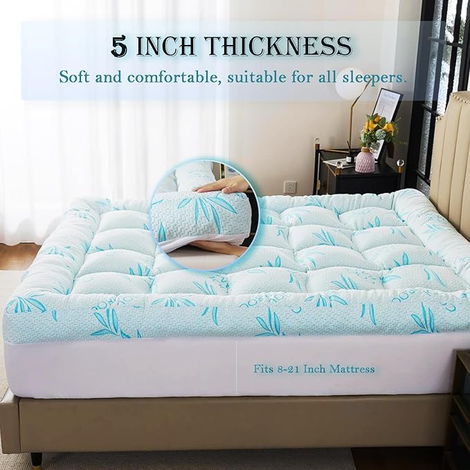 WhatsBedding 5 Inch Queen Mattress Topper Breathable Bamboo Viscose Air Layer - Image 4