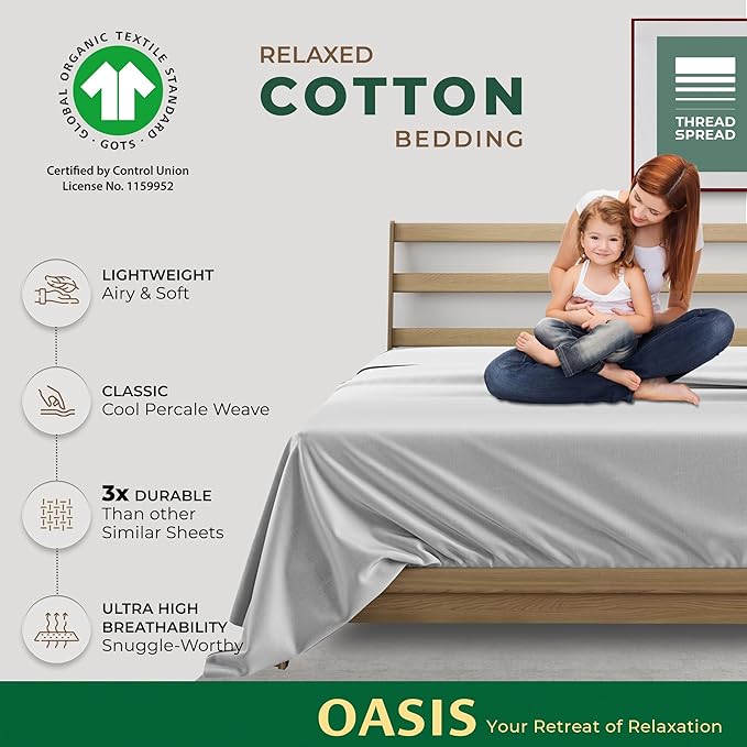 THREAD SPREAD 100% Organic Cotton Percale Flat Sheet Twin Size - Image 2