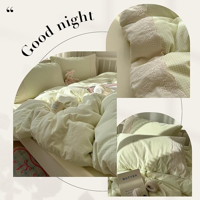 mixinni Green White Gingham Duvet Cover Twin XL Size - Image 5