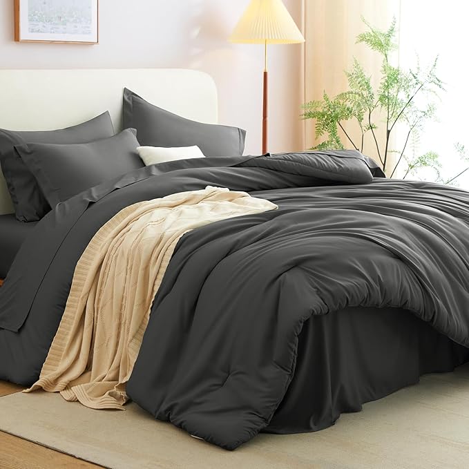 CozyLux California King Comforter Set Dark Grey, 7 Pieces Cal King Bed in a Bag - Image 8