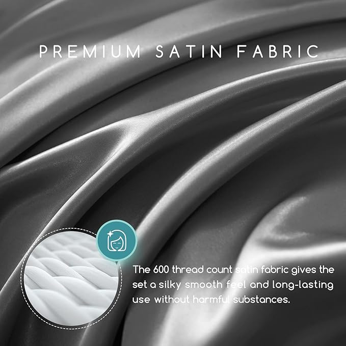 MR&HM Satin Bed Sheets, Queen Size Sheets Set - Image 2