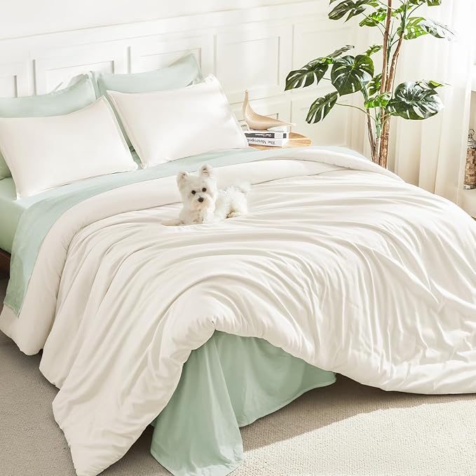 Litanika Ivory Comforter Set Full Size, 3 Pieces Lightweight Solid Bedding by Litanika