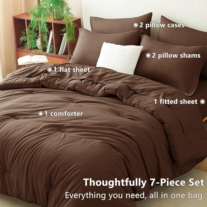 CozyLux Oversized King Comforter Set Brown, 7 Pieces Bed in a Bag Comforter Set - Image 7