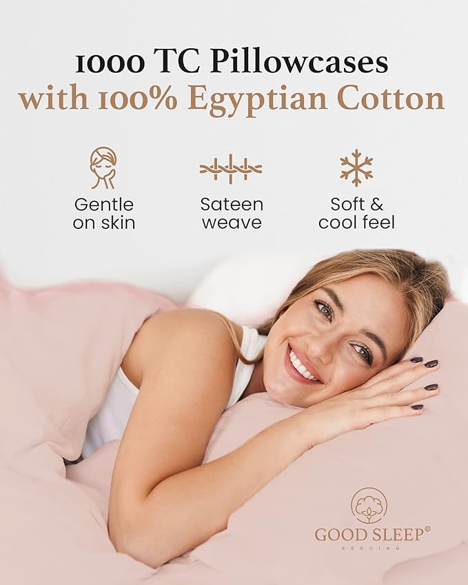 1000 TC Blush King Pillowcases Set of 2 100% Egyptian Cotton Pillow Cases - Image 4