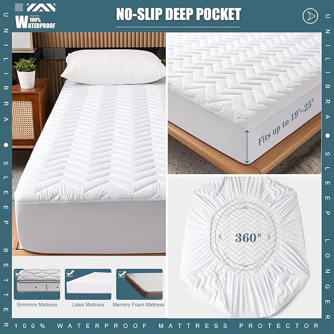 King Size Waterproof Mattress Protector Quilted, Breathable Ultra-Soft Filling - Image 5