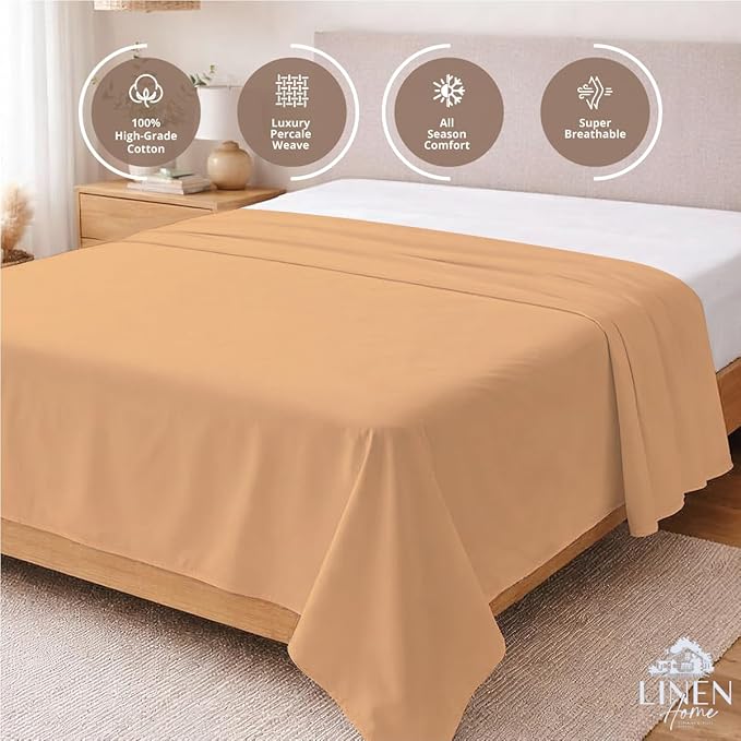 Linen Home 100% Cotton Percale 1 Flat Sheet, Full Size - Image 3