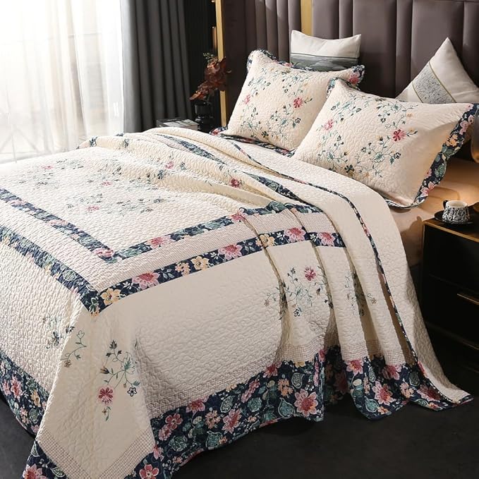 Quilt Set Floral Leaves 3D Embroidery Pattern 2 PCS Cotton Reversible Quilted by ROOMLIFE