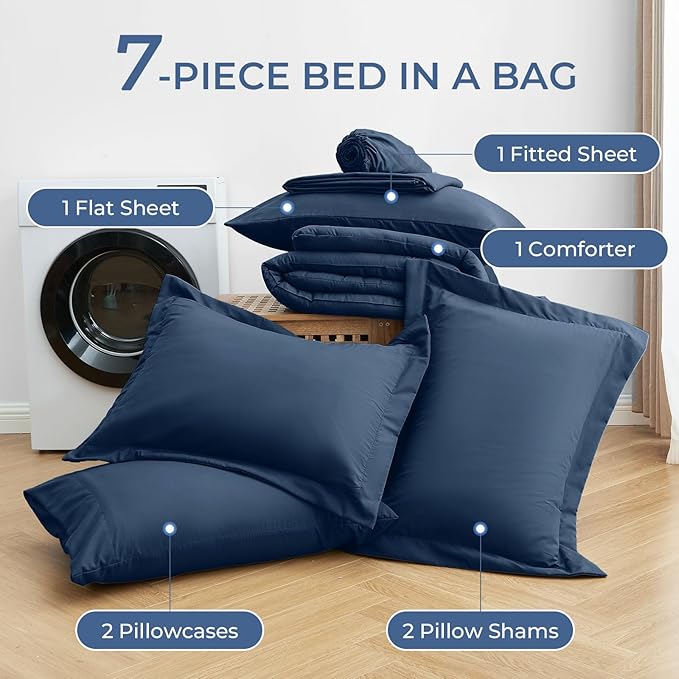 Sasttie Super King Comforter Set, 7 Pieces Extra Large Bed in a Bag, Complete - Image 6