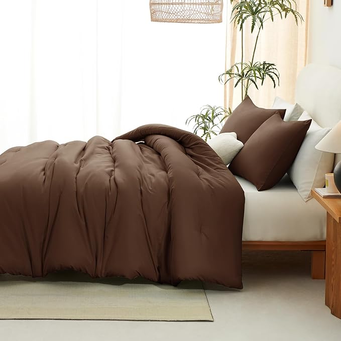 CozyLux Oversized King Comforter Set Brown, 3 Pieces 120x98 Solid Breathable - Image 6