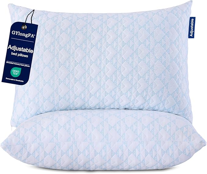 Memory Foam Pillows 2 Pack：Adjustable Loft Bed Pillows Queen Size Set of 2 by Unknown
