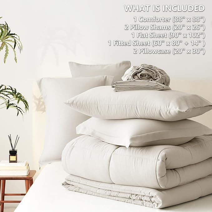 CozyLux Queen Comforter Set Beige - Image 7