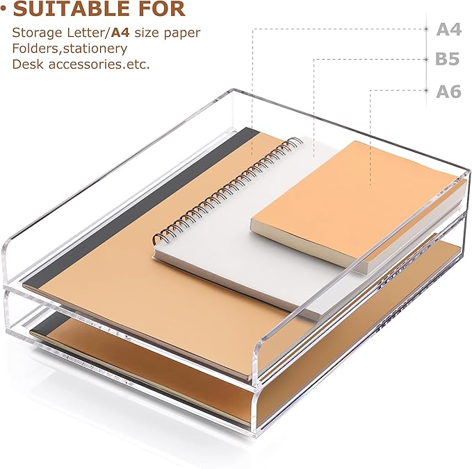 SANRUI 4 Tier Stackable Paper Letter Tray, Acrylic Vertical File Tray A4 Desk Organizer and Accessories Sorter Trays, Clear Workspace Office Supplies Organizers,12inx9.25inx6.6in-DeskoryOffice