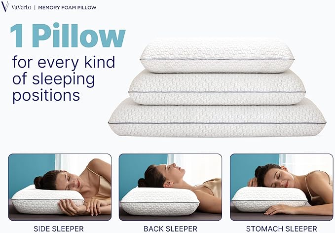 Vaverto Memory Foam Pillow 2-Pack – Cooling Gel-Infused Orthopedic Pillows - Image 5