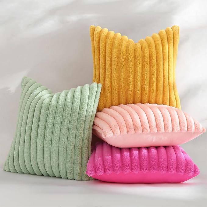 decorUhome Summer Cozy Faux Fur Throw Pillow Covers 26x26 Set of 2 Decorative - Image 5