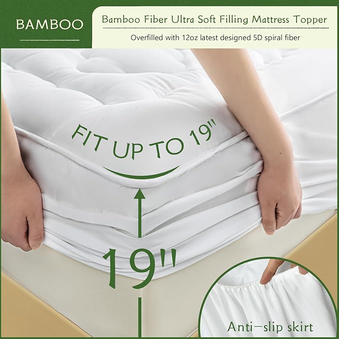 GRT Mattress Pad Cover Rayon from Bamboo Full Size, Extra Thick Quilted Fitted - Image 4