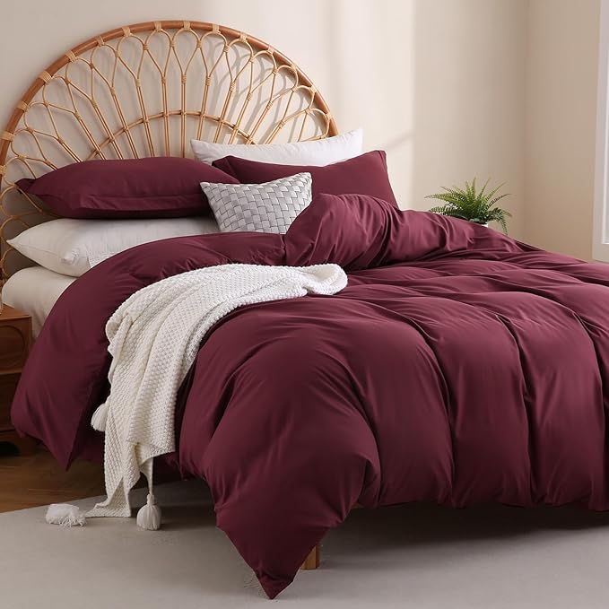 JSD Burgundy Duvet Cover Set Queen Size, 3 Piece Duvet Cover - Image 6