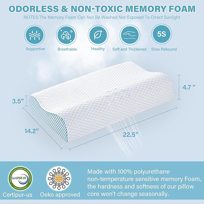 Cooling Pillows Queen Size Set of 2, Memory Foam Bed Pillows - Image 6