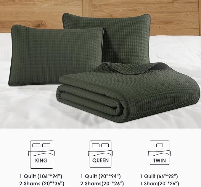 WRENSONGE King Size Quilt-3 Pieces Lightweight Bedspreads Dark Green King Quilt - Image 8