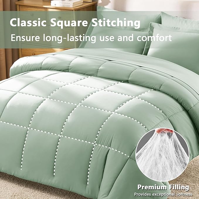 CozyLux Full Size Comforter Sets Sage Green - Image 4
