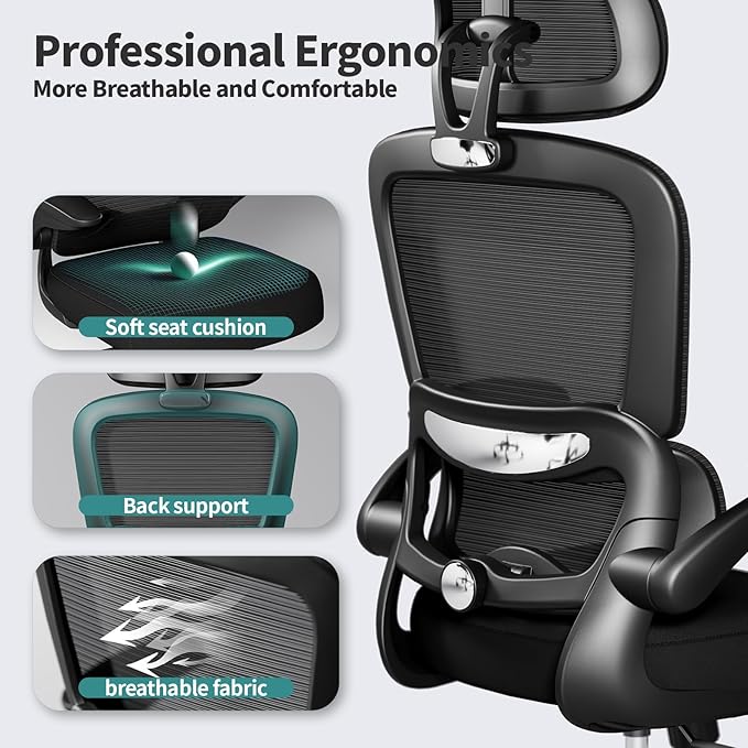 TRALT Office Chair Ergonomic Desk Chair, 330 LBS Home Mesh Office Desk Chairs with Wheels, Comfortable Gaming Chair, High Back Office Chair for Long Hours (Black)-DeskoryOffice