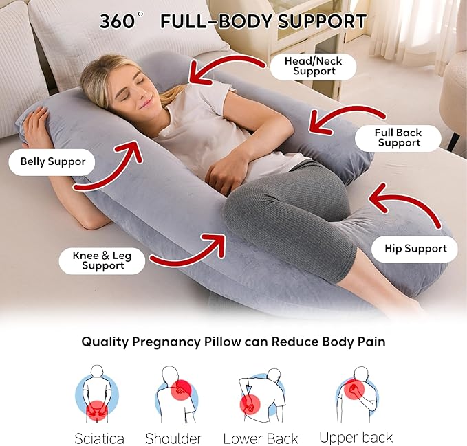 U-Shaped Pregnancy Pillow for Sleeping, Full Body Support for Back, HIPS & - Image 4