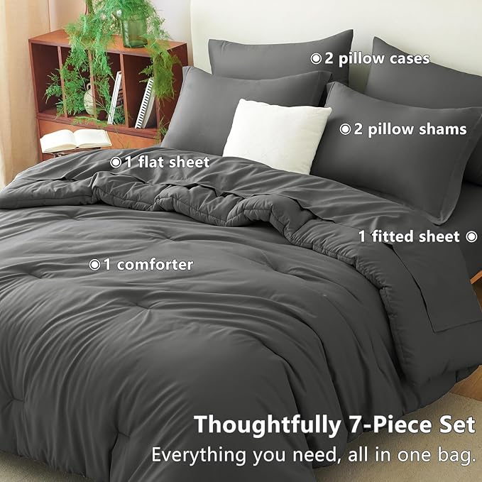 CozyLux King Size Comforter Set Dark Grey, 7 Pieces Bed in a Bag King Comforter - Image 6