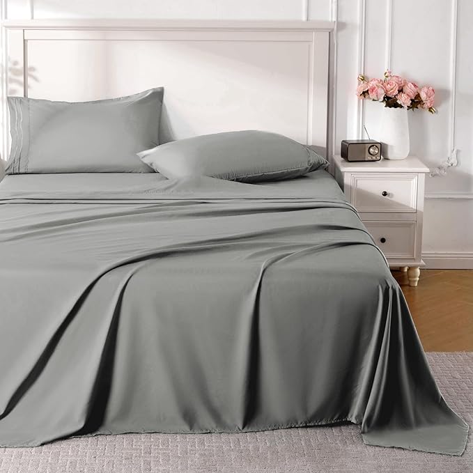 ROSE&RISY Light Grey Queen Sheet Set, 4 Pieces Soft Bedding Queen Sheet Set by ROSERISY