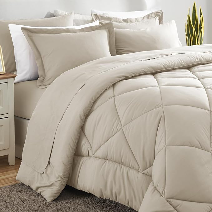 CozyLux King Size Comforter Set Oatmeal - Image 8