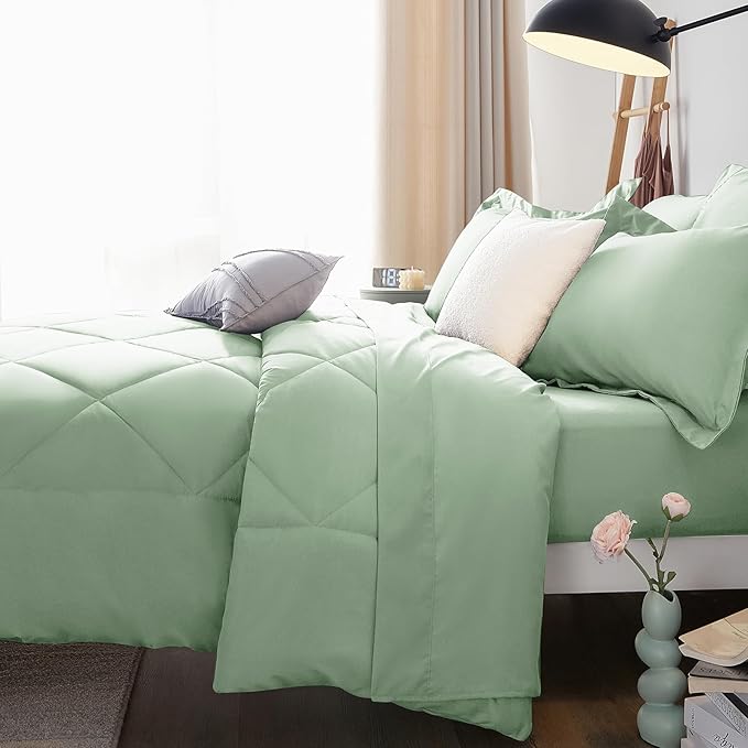 CozyLux King Size Comforter Set Sage Green - Image 9