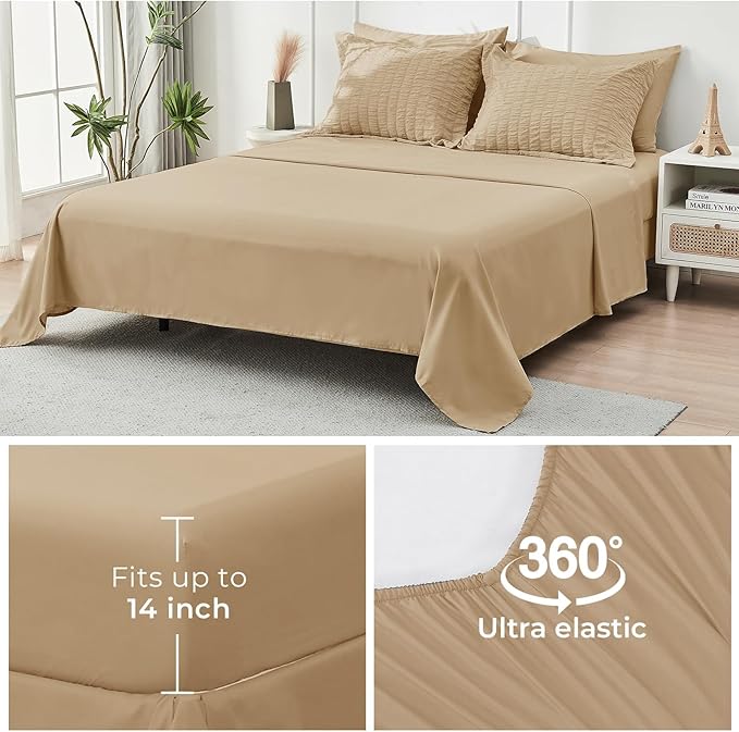 HYMOKEGE Khaki Full Size Comforter Sets Seersucker 7 Pieces, All Season Luxury - Image 7