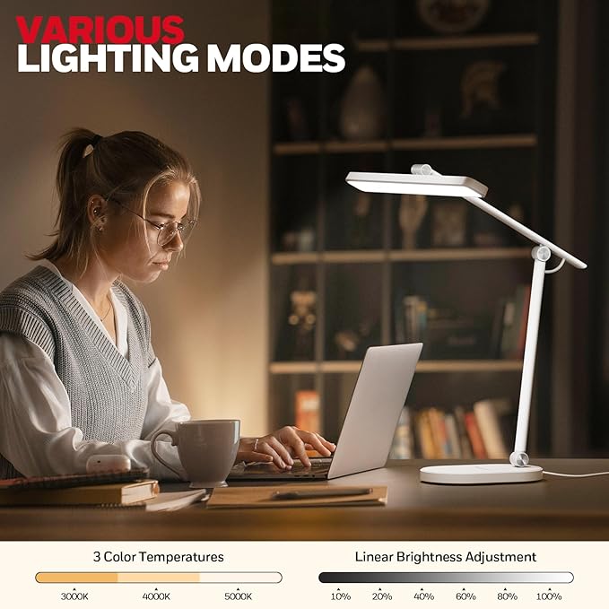 Honeywell Desk Lamp for Home Office, H4 Sunturalux™ Eye-Caring LED Desk Light, 700LM Dimmable Desk Lamp with Timer, Adjustable Desk Reading Light, Touch Auto Dimming Table Lamp for Study, Bedroom-DeskoryOffice