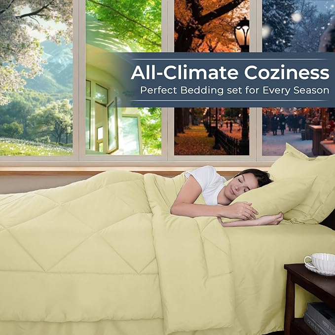 HEVUMYI Cream Yellow Cali-King Comforter Set - Image 3