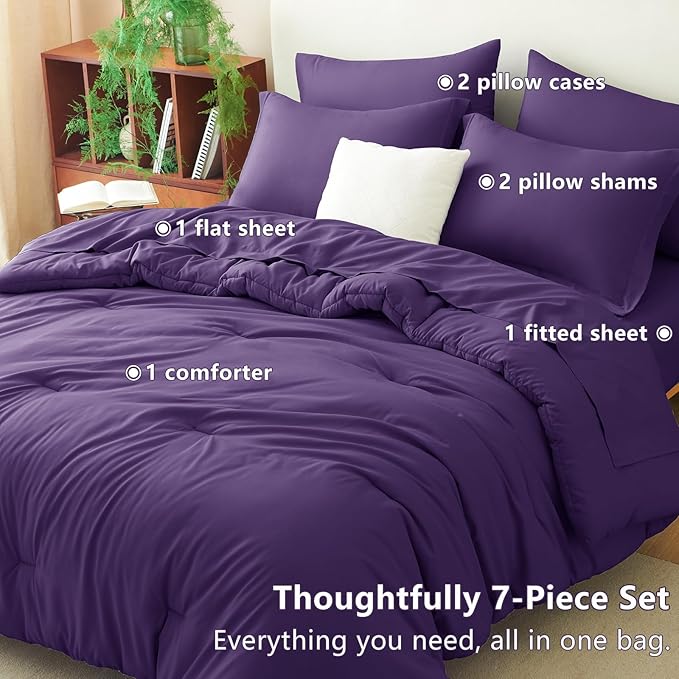 CozyLux Full Size Comforter Sets Purple, 7 Pieces Bed in a Bag Full Comforter - Image 6