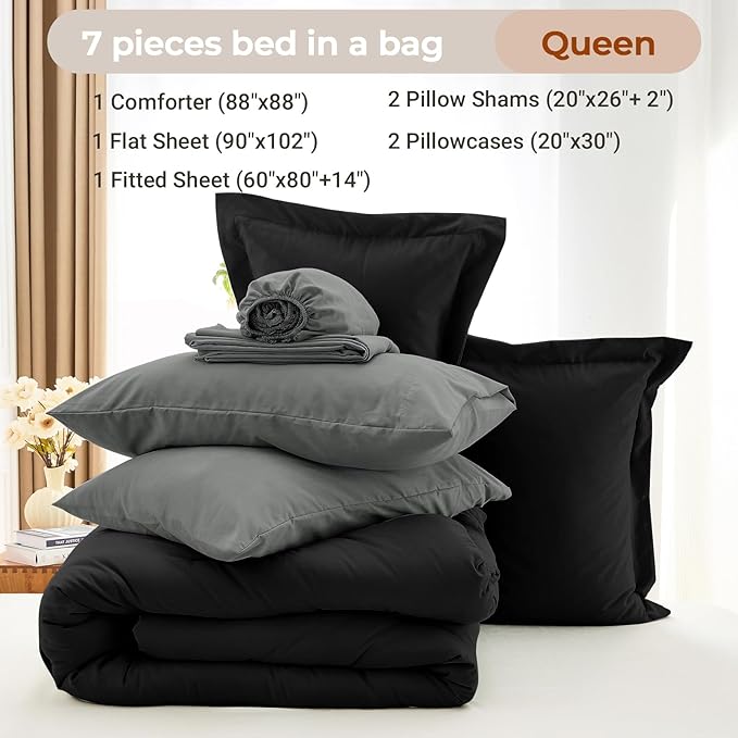 MUXHOMO 7 Pieces Queen Comforter Set, Soft Bed in a Bag Queen Size, All Season - Image 4