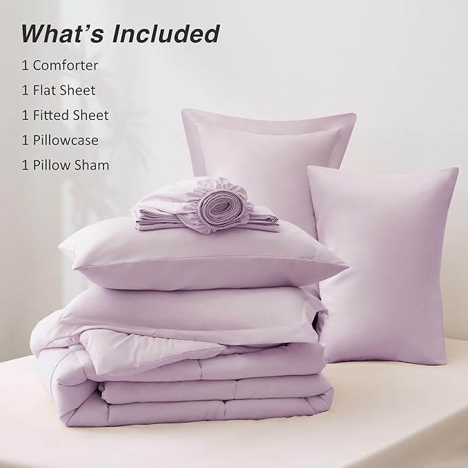 Love's cabin Twin XL Comforter Set Light Purple, 5 Pieces Twin XL Bed in a Bag - Image 8