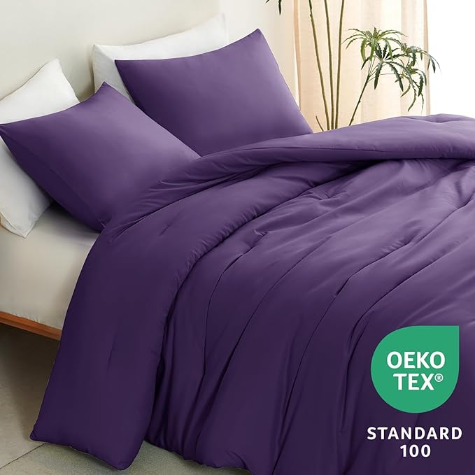 CozyLux Oversized King Comforter Set Purple, 3 Pieces 120x98 Solid Breathable - Image 4