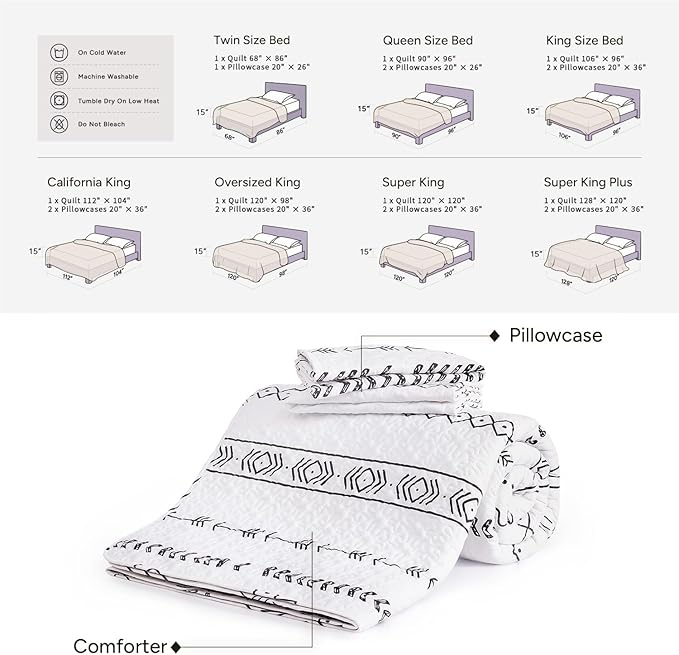 Andency White Twin Quilt Set, 2 Pieces Boho Lightweight Soft Striped Bedspread - Image 6