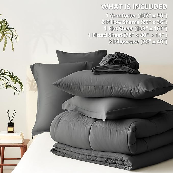 CozyLux King Size Comforter Set Dark Grey - Image 5