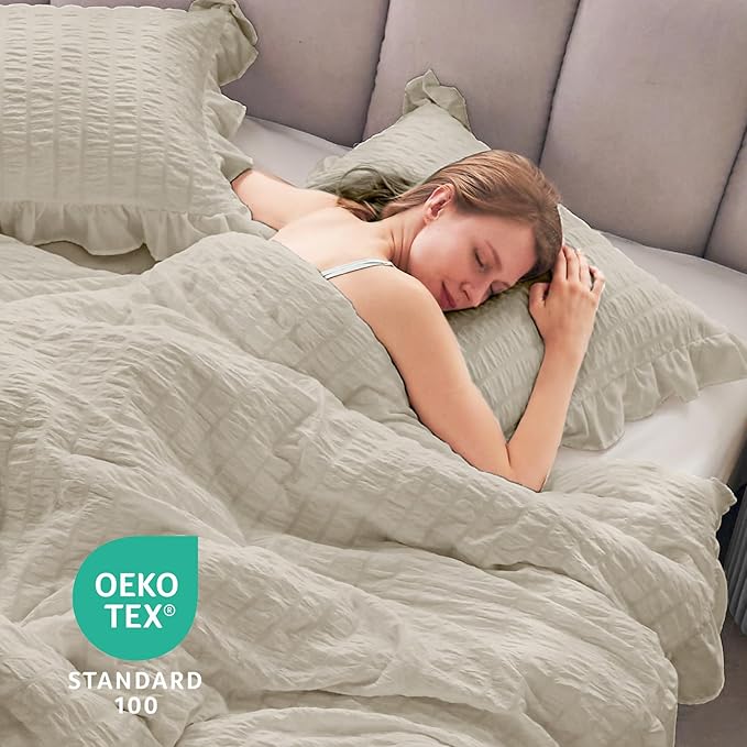 JOLLYVOGUE Twin Size Comforter Set, 2 Pieces Oatmeal Seersucker Lightweight - Image 6