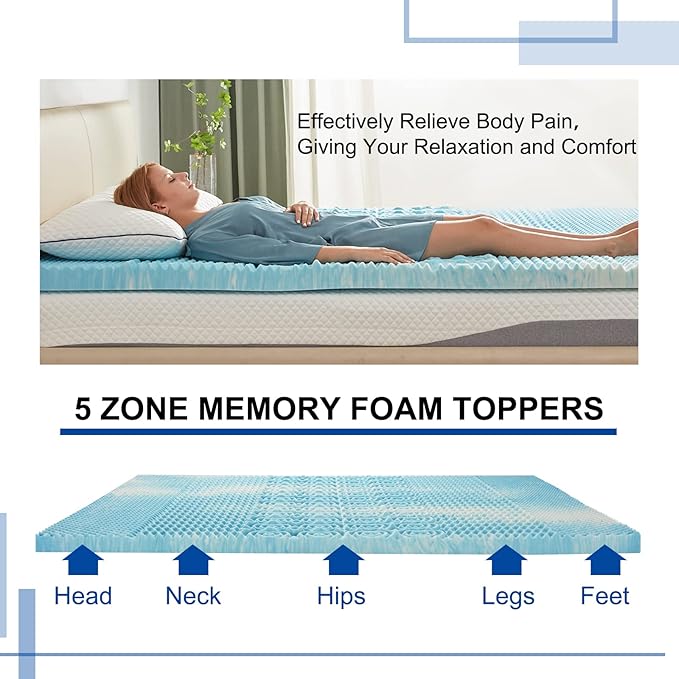 SINWEEK 3 Inch Mattress Topper 5-Zone Memory Foam Mattress Topper Pressure - Image 6
