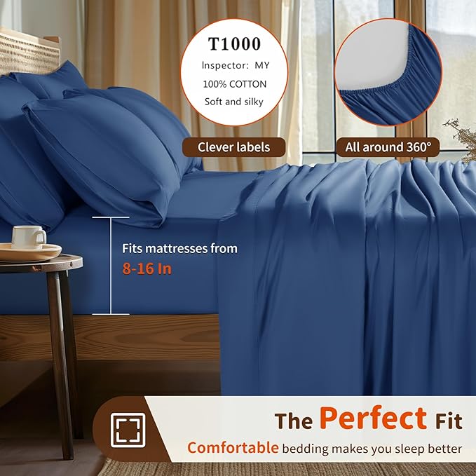LBRO2M 1000 Thread Count 100% Egyptian Cotton Sheets Set 6 Piece Sets King Bed - Image 3